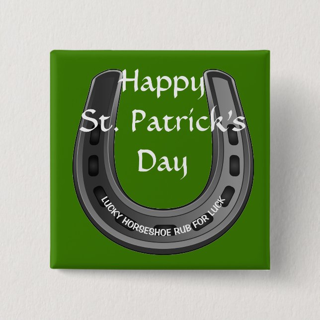 Lucky Horseshoe 2 Inch Square Button (Front)