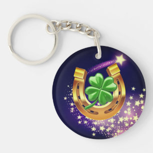 Lucky horseshoe 4 leaf clover shooting star purple keychain