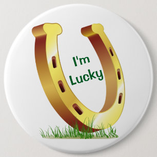 Lucky Horseshoe 6 Inch Round Button