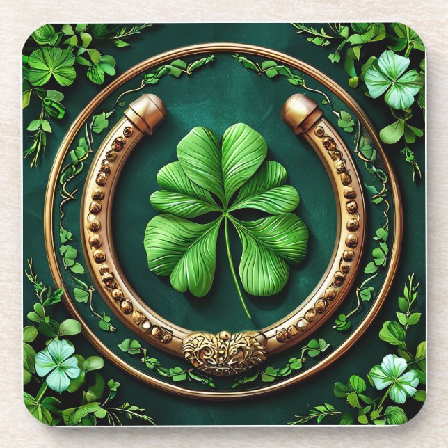 Lucky Horseshoe and Clover Design Coaster (Front)
