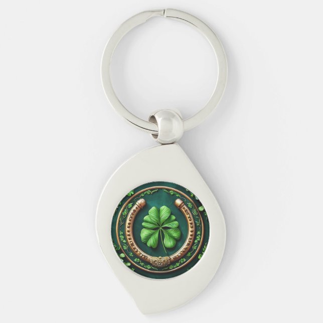 Lucky Horseshoe and Clover Design Keychain (Front)