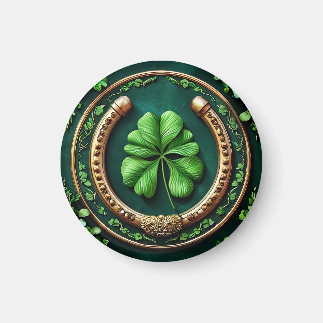 Lucky Horseshoe and Clover Design Magnet (Front)
