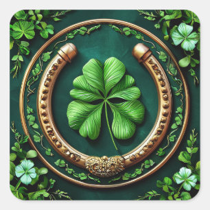 Lucky Horseshoe and Clover Design Square Sticker
