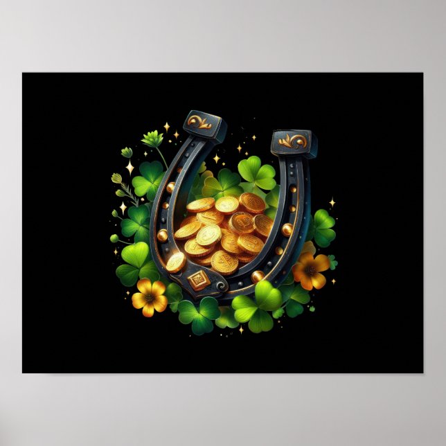 Lucky Horseshoe and Gold Coins St. Patrick's Day Poster (Front)