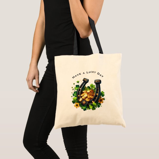Lucky Horseshoe and Gold Coins St. Patrick's Day Tote Bag (Front (Product))