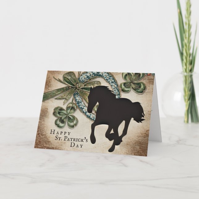 Lucky Horseshoe and Horse St. Patrick's Day Card (Front)