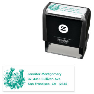 Lucky Horseshoe Gold Coins and Clover Address Self-inking Stamp