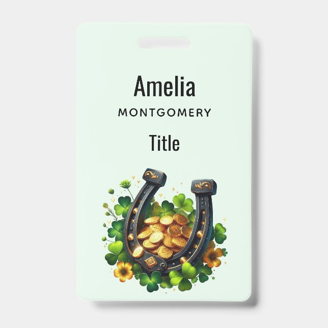  Lucky Horseshoe Gold Coins and Clover Badge (Front)