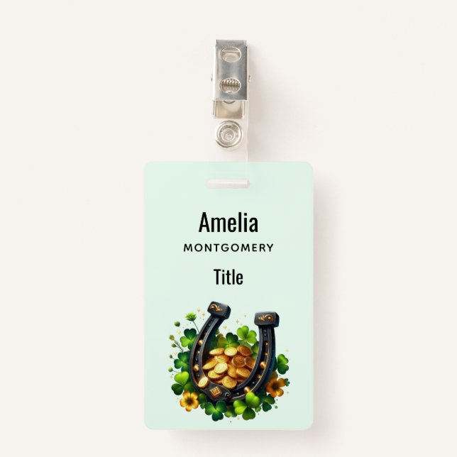  Lucky Horseshoe Gold Coins and Clover Badge (Front with Clip)