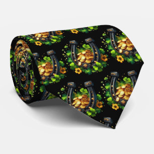 Lucky Horseshoe Gold Coins and Clover Pattern Tie