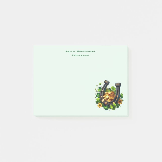 Lucky Horseshoe Gold Coins and Clover Post-it Notes (Front)