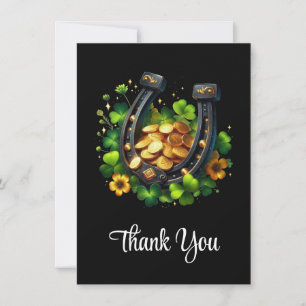 Lucky Horseshoe Gold Coins and Clover Thank You Card