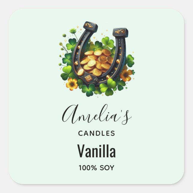 Lucky Horseshoe & Gold Coins - Candle Business Square Sticker (Front)