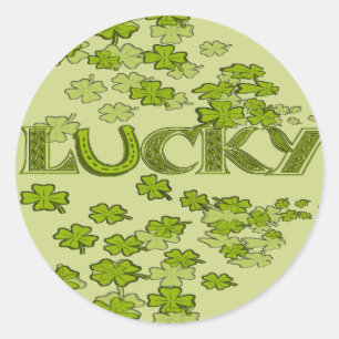 Lucky Horseshoe Irish Green Clovers Shamrocks Classic Round Sticker