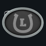 Lucky horseshoe logo custom monogram oval shape  belt buckle<br><div class="desc">Lucky horseshoe logo custom monogram belt buckle. Personalize with text,  lucky number or monogram. Black and white or custom colours. Great for farm or ranch owner,  horse rider,  horse lover,  farmer,  cowboy,  horse owner,  coworker,  dad etc.  Colours can be changed. Oval shape.</div>