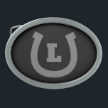 Lucky horseshoe logo custom monogram oval shape  belt buckle<br><div class="desc">Lucky horseshoe logo custom monogram belt buckle. Personalize with text,  lucky number or monogram. Black and white or custom colours. Great for farm or ranch owner,  horse rider,  horse lover,  farmer,  cowboy,  horse owner,  coworker,  dad etc.  Colours can be changed. Oval shape.</div>