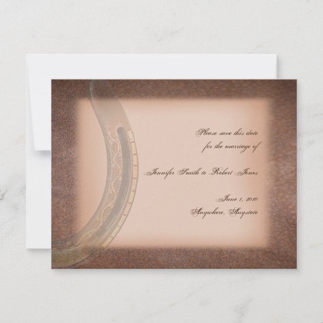 Lucky Horseshoe on Brown Leather Save the Date (Front)