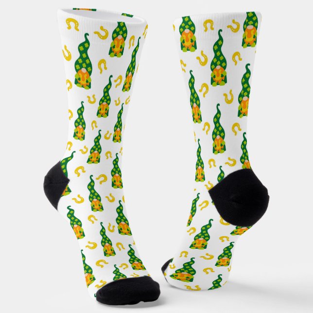 Lucky Horseshoe Shamrock Gnome Socks (Angled)