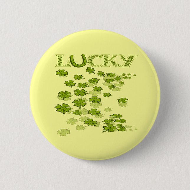Lucky HorseShoe Shamrocks 2 Inch Round Button (Front)