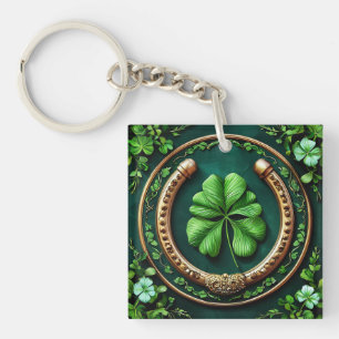 Lucky Horseshoe With Clover Symbol Everyday Carry Keychain