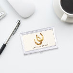 Lucky Horseshoes Personalized Business Card Holder<br><div class="desc">Design features two golden watercolor horseshoes and your name or choice of text. Perfect for horse trainers,  riding instructors,  stable owners and other equestrian occupations! Matching business cards and accessories are available in our shop.</div>