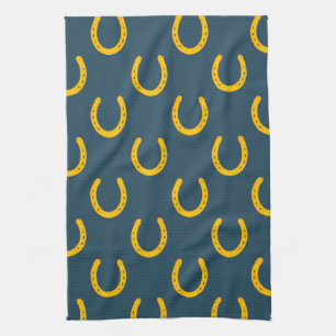 Lucky horseshoes teal pattern kitchen towel