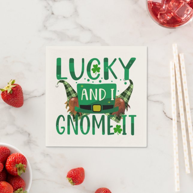Lucky & I Gnome It St Patricks Day Party Cocktail Napkin (Insitu)