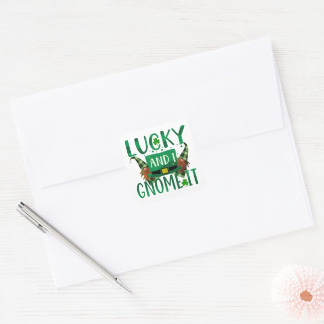 Lucky & I Gnome It St Patricks Day Party Square Sticker (Envelope)