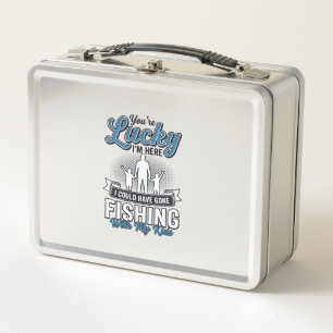 Lucky Im Here Family Fishing Vintage Shirt Design Metal Lunch Box