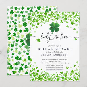 Lucky in Love 4 Leaf Clover Bridal Shower  Invitat Invitation