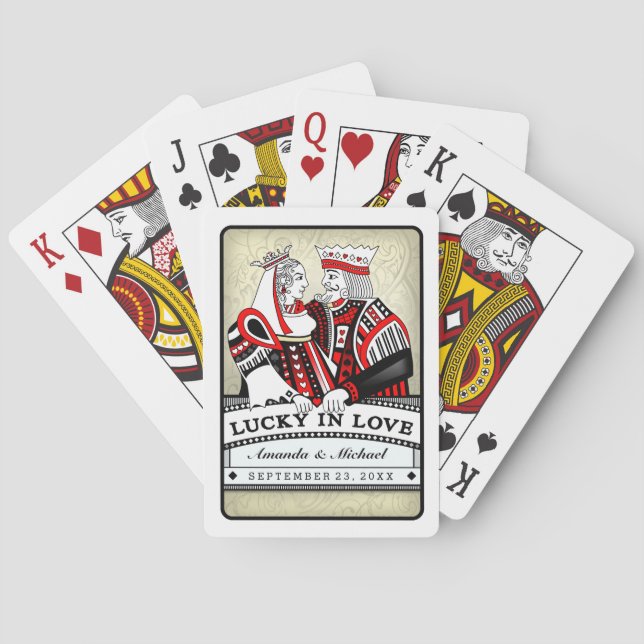 Lucky in Love Black Red & White Playing Cards (Back)