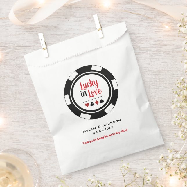 Lucky In Love Black White Poker Chip Wedding Favour Bag (Clipped)