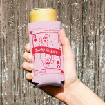 Lucky In Love Bold Pink & Red Bachelorette Seltzer Can Cooler<br><div class="desc">Get ready to keep the party cool and classy with our 'Lucky in Love' bachelorette party can cooler! Featuring the enchanting Queen of Hearts and a hand-drawn woman outline holding a champagne glass, this cooler exudes sophistication and excitement in vibrant pink and red hues. Whether you're sipping cocktails poolside or...</div>
