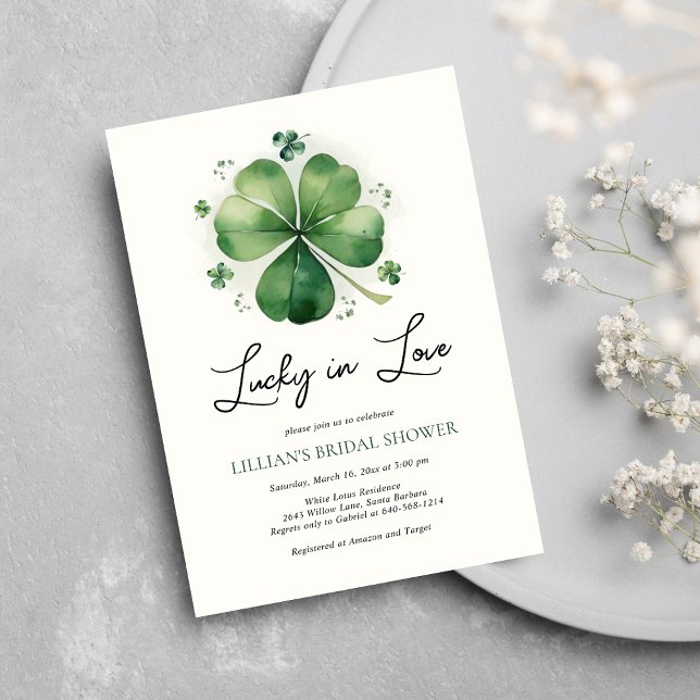 Lucky in Love Bridal Shower  Green Shamrock Invitation (Creator Uploaded)