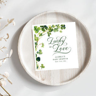 Lucky in Love Bridal Shower Green Shamrock  Napkin
