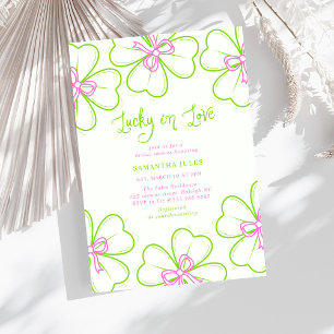 Lucky in Love Bridal Shower Pink Green Shamrock  Invitation