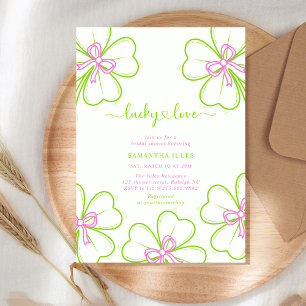 Lucky in Love Bridal Shower Pink Green Shamrock  Invitation