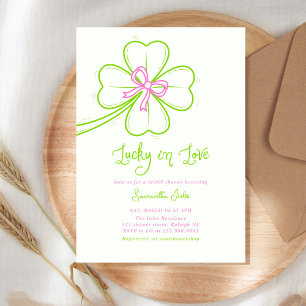 Lucky in Love Bridal Shower Pink Green Shamrock  Invitation