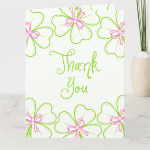 Lucky in Love Bridal Shower Pink Green Shamrock  Thank You Card