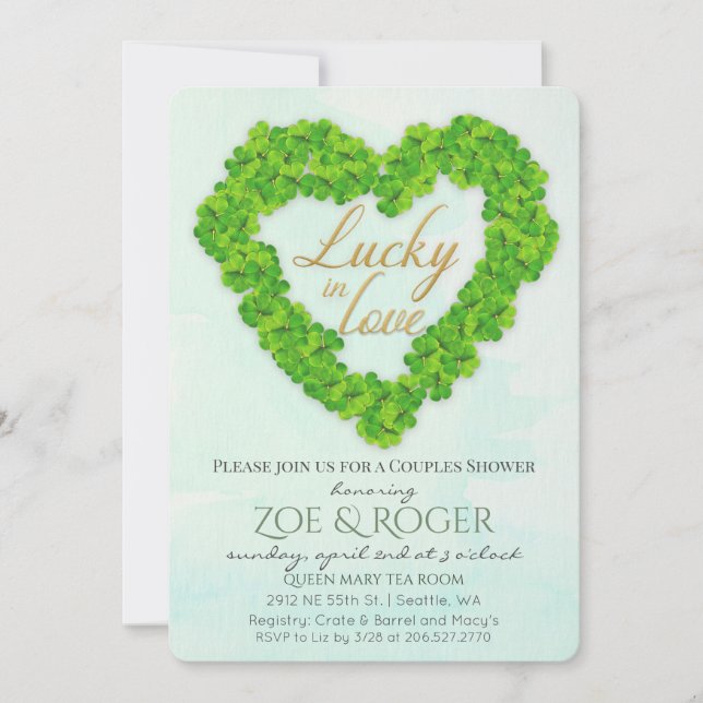 Lucky In Love Clover Couples Shower Invitation (Front)
