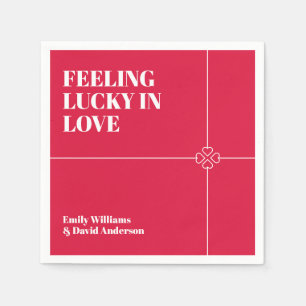 Lucky in Love Crimson Red Wedding Napkin