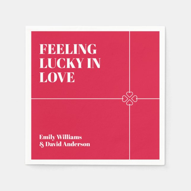 Lucky in Love Crimson Red Wedding Napkin (Front)
