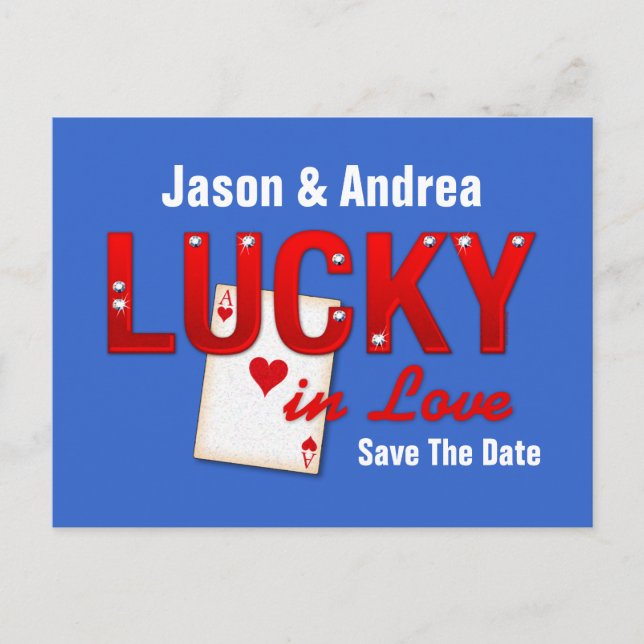 Lucky In Love Custom Save The Date Announcement Postcard (Front)