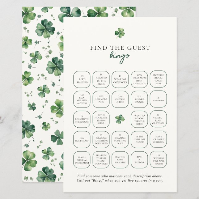 Lucky in Love Find The Guest Bingo Game (Front/Back)