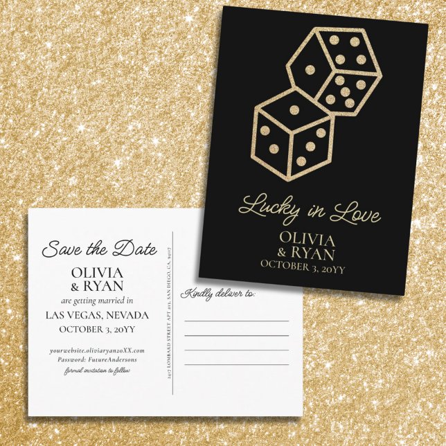 Lucky in Love Gold Wedding Save the Date Postcard (Creator Uploaded)