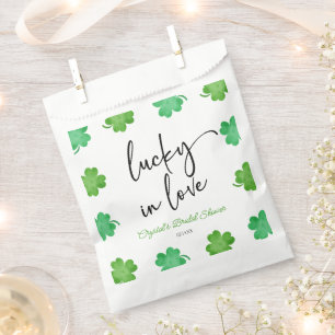Lucky In Love Green Shamrock Clovers Bridal Shower Favour Bag