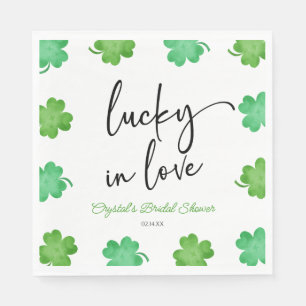 Lucky In Love Green Shamrock Clovers Bridal Shower Napkin