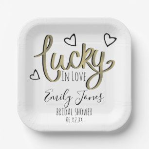 Lucky in Love Hearts Bridal Shower Paper Plate
