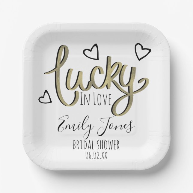 Lucky in Love Hearts Bridal Shower Paper Plate (Front)