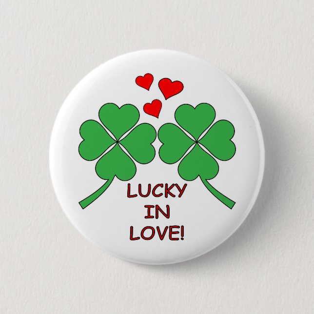 Lucky In Love Hearts Clover 2 Inch Round Button (Front)